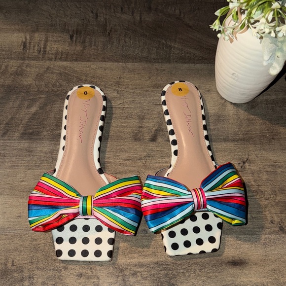 Betsey Johnson Shoes - NWT Betsey Johnson Polka Dot Sandals with Rainbow Bow